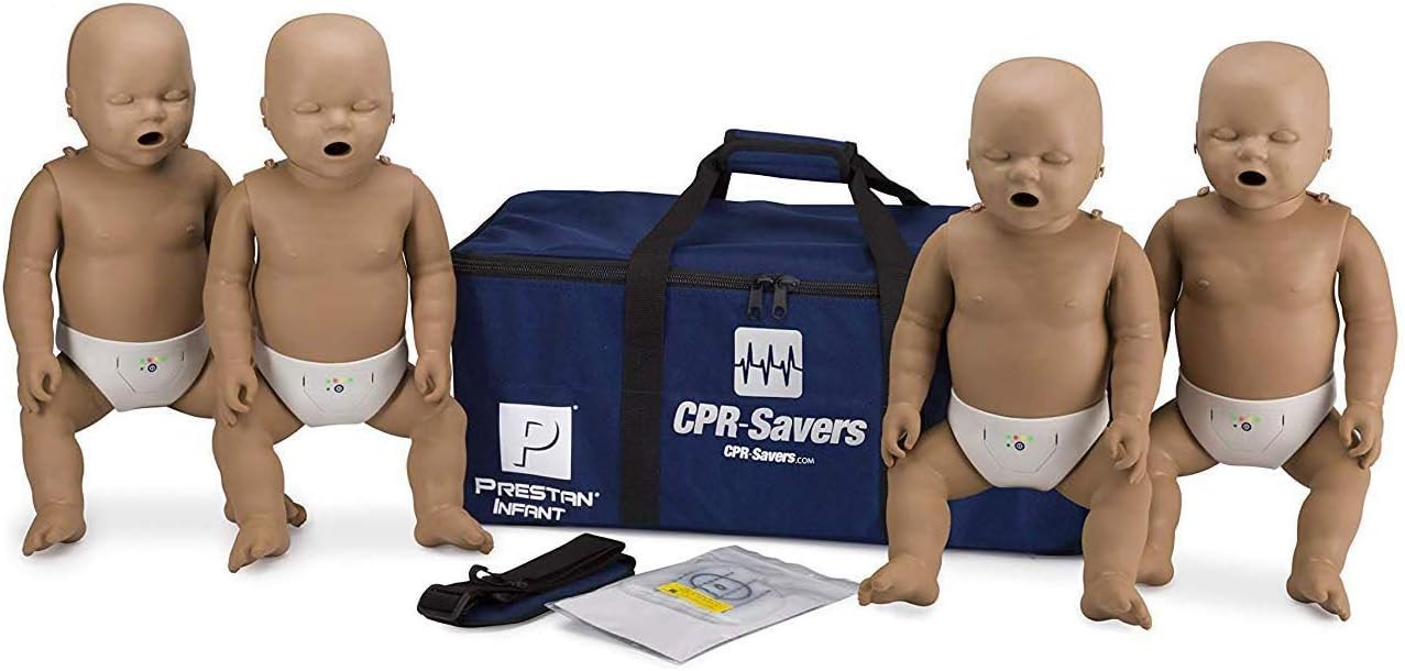 CPR Savers Prestan Professional Infant CPR Training Manikin with 2019 AHA Feedback Monitor, Dark Skin, 4-Pack, PP-IM-400M-DS