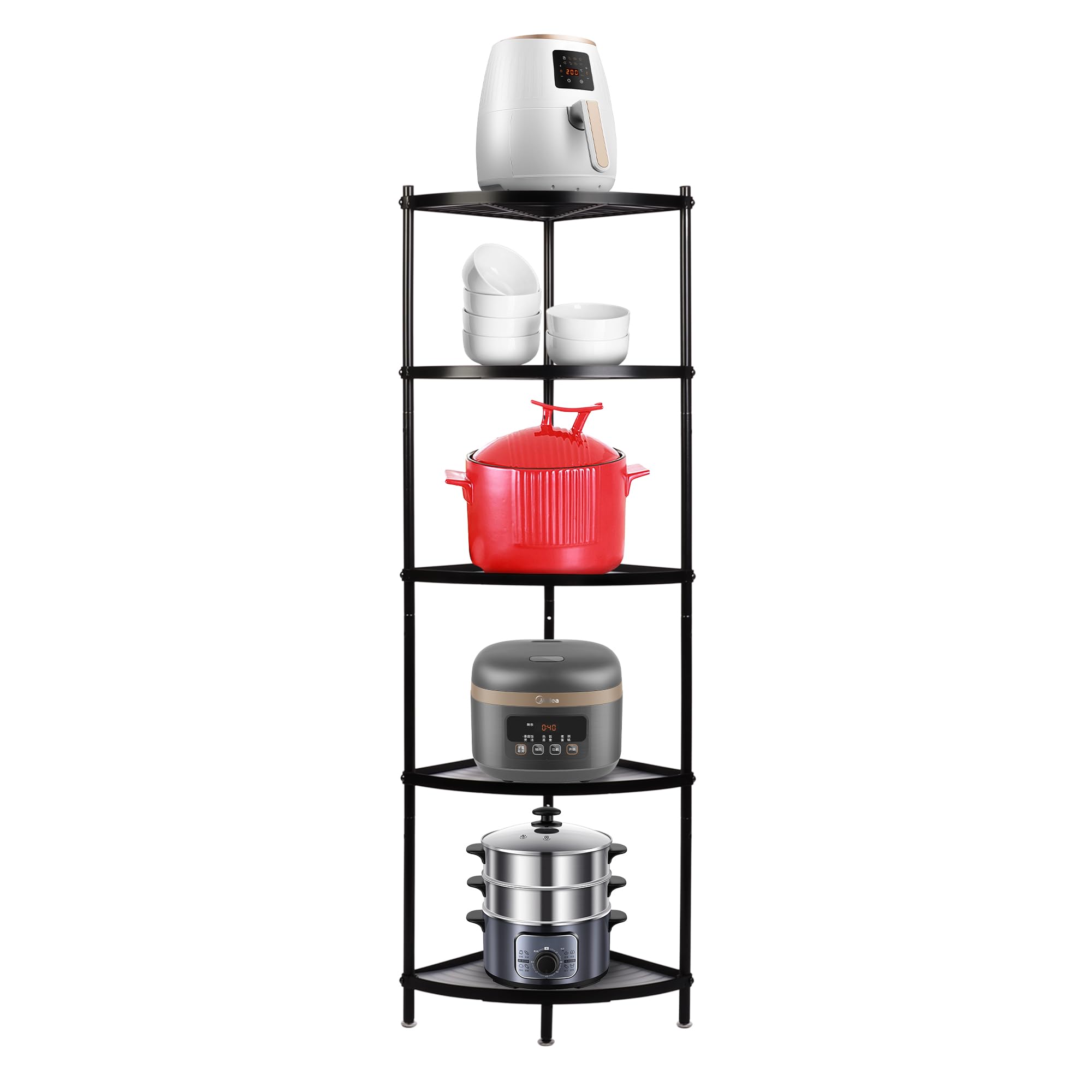 Photo 1 of 5-Tier Kitchen Pot Rack Stand Metal Wire Corner Shelf Rack Multi-Layer Storage Organizer Space Saving Storage Rack for Living Room, Office, Kitchen, Black