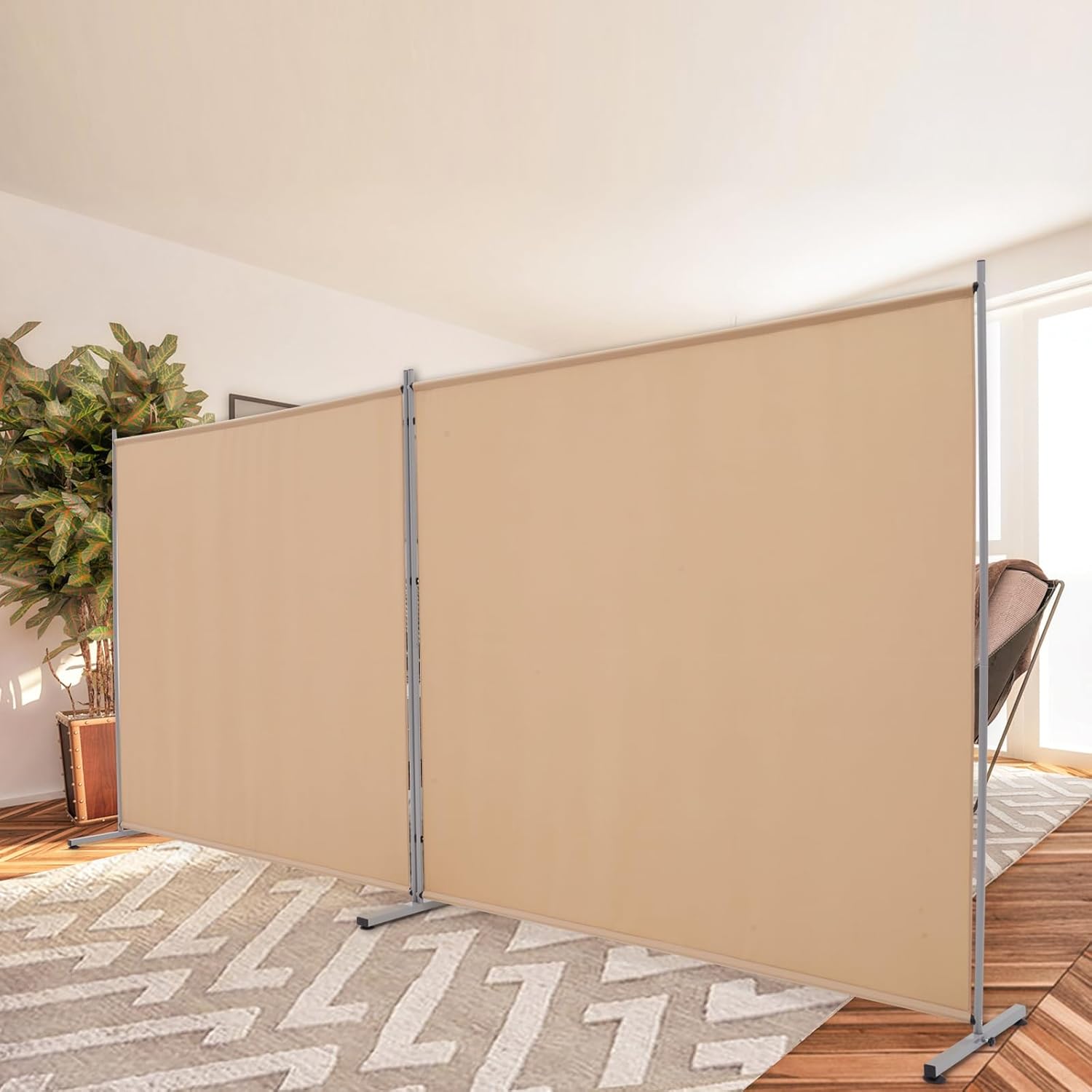 Rantila 2 Large Panels Room Divider,Portable Office Divider,Convenient Movable,Folding Partition Privacy Screen for Bedroom,Dining Room, Study,142" W x 71" H,Beige Beige 2 Large Panels