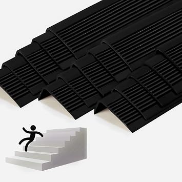 15 Pack Rubber Stair Nosing - 3.3Ft Stair Anti-Slip Adhesive Strip, Made of Wear-Resistant Rubber, Mute, Easy to Install - Indoor/Outdoor 15, Full Black, 3.3Ft