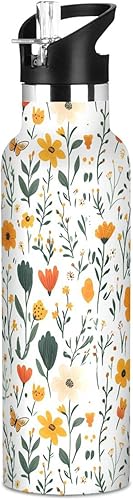 Miniatura 9 de Flowers Daffodil Sunflower Butterflies Bees White Leak Proof & BPA Free Sports Insulated Water Bottle With Straws Leak-proof Hot & Cold Double