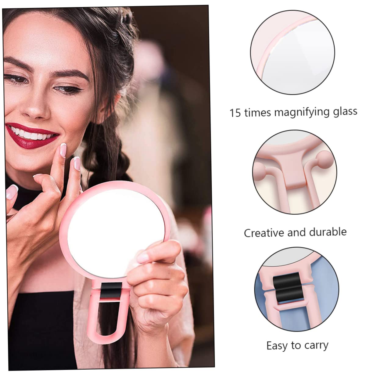Healeved 2stücke Kosmetikspiegel Facher Vergrößerung Tragbarer Spiegel Für Frauen Runder Klappspiegel Aus Make-up-Tool in Rosa Design Für Schlafzimmer Und Badezimmer