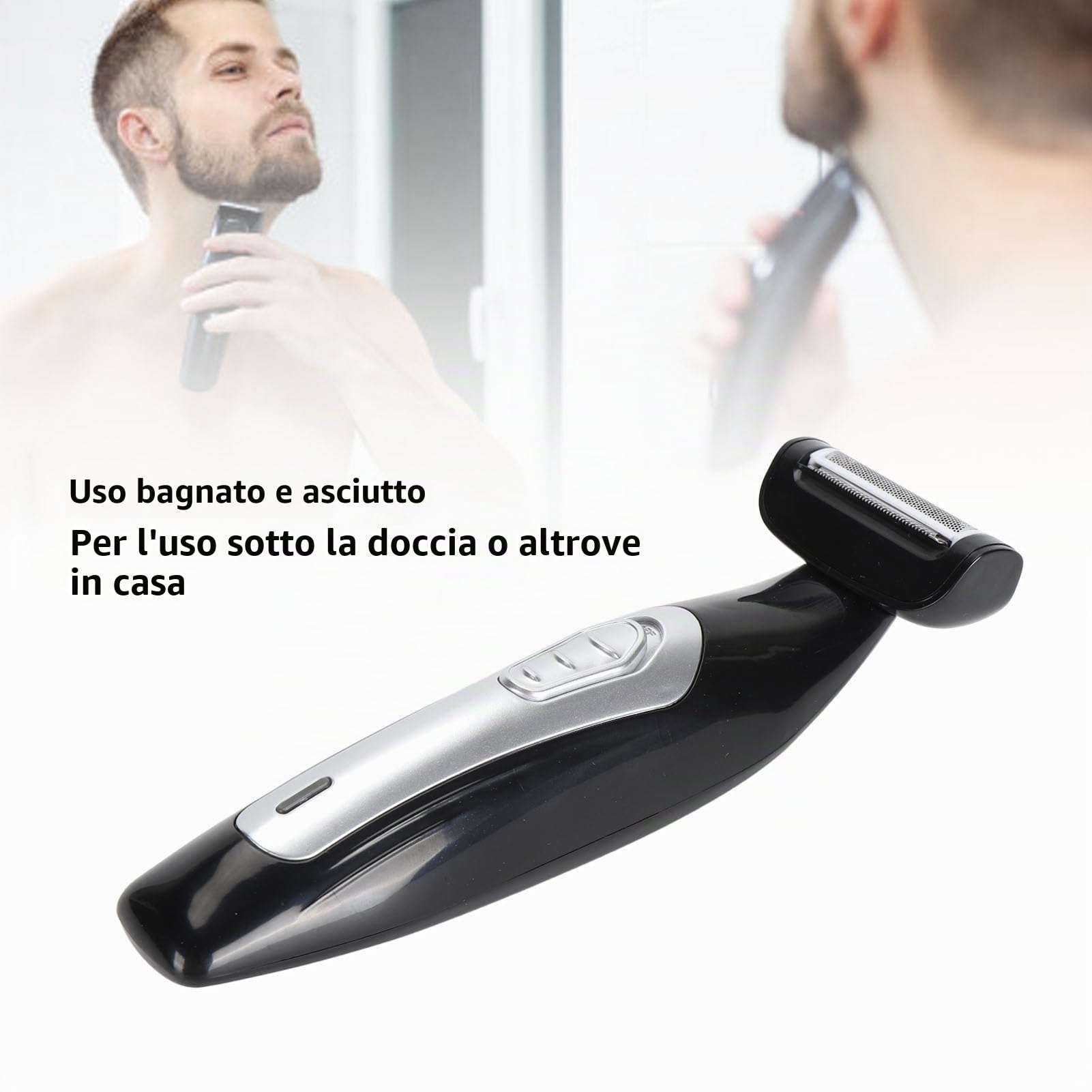 Ejoyous Rasoio Elettrico per la Schiena Uomo, Depilatore per Corpo con Impugnatura Estesa, Design Ergonomico per Schiena e Corpo, Rifinitura a Umido e a Secco, Nero, Batteria Litio
