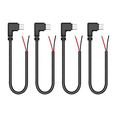 4Pcs USB C to 2 Pin Bare Wire Open End Power Cord 10inch, 90 Degree USB Type C Male Plug 2 Pin Pigtail Cable 20AWG 5V3A, for USB Type C Equipment Installed or Replacement Repair DIY Cable