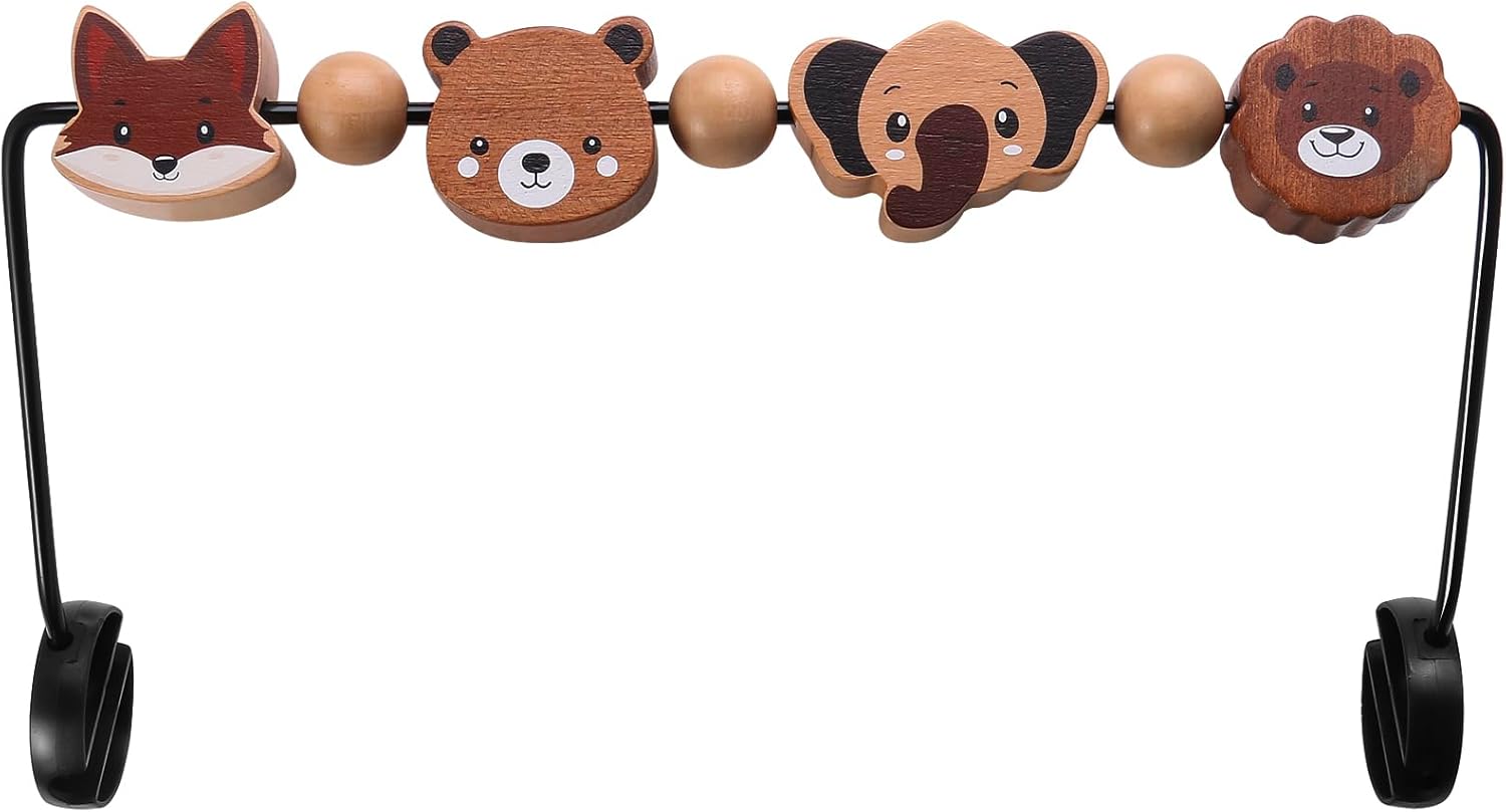 Baby Bouncer Toy Bar Compatible with Baby Bjorn Bouncer, Wooden Toys Attachment Easy to Attach and Remove Sensory Toys for Babies All Ages Christmas Toddler Gifts - Animals