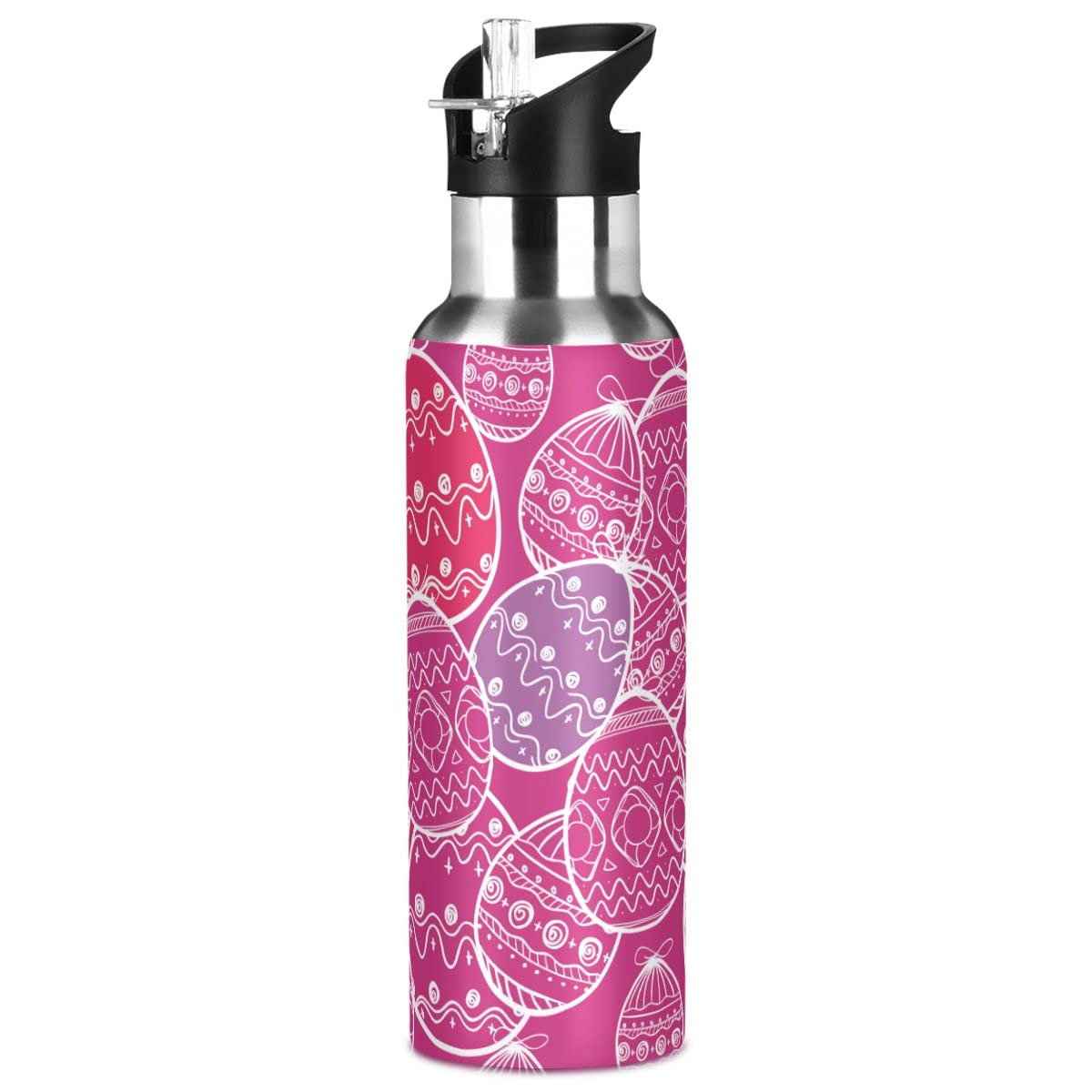 Edelstahl Wasserflasche mit Strohhalm, Ostereier Isolierte Trinkflasche Sport Wasserflasche für Kinder Erwachsene, auslaufsicher, 1L