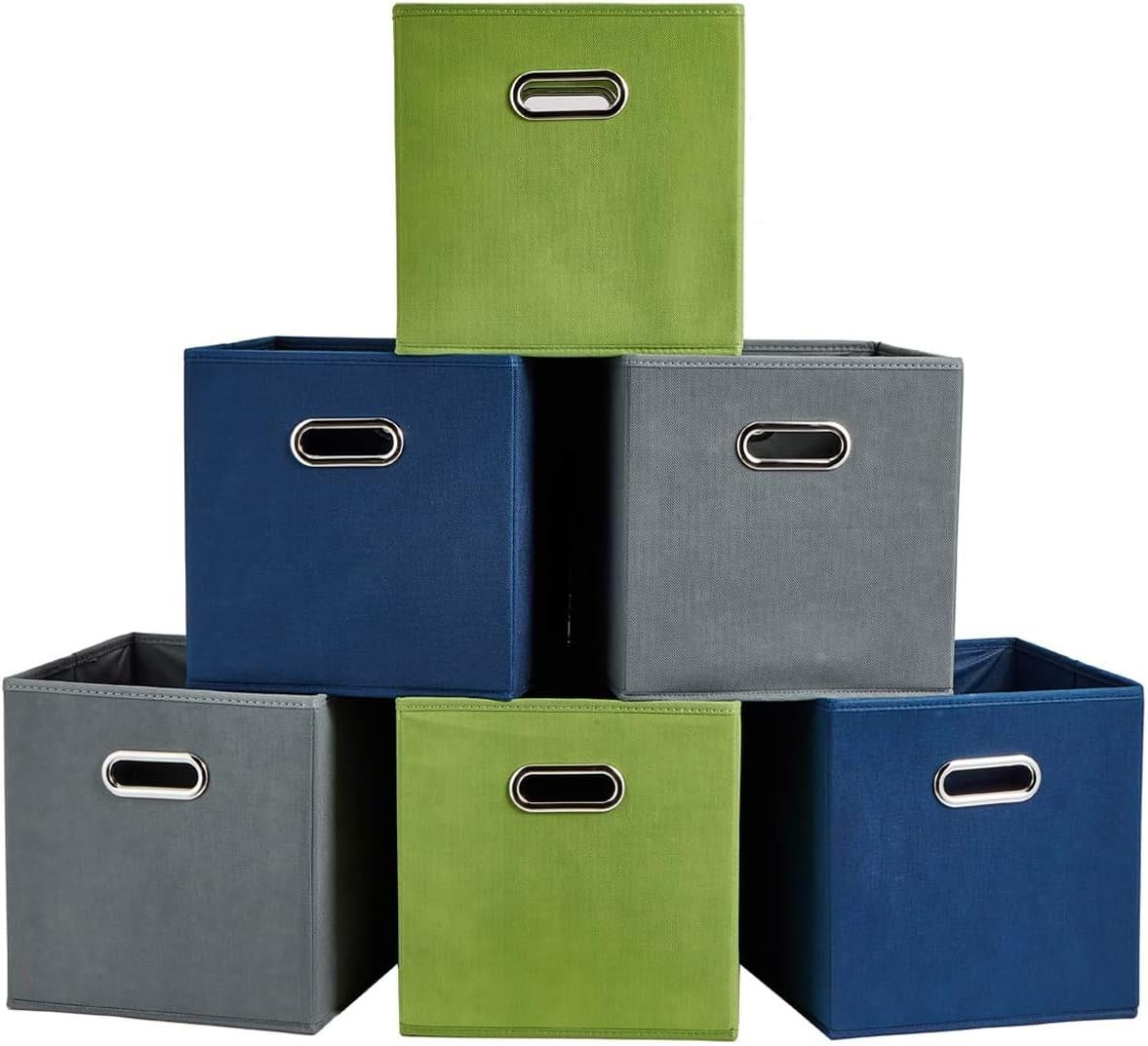 SHACO Durable Double Metal Handle 3 Colos Cloth Storage Cubes, Multiple-Color Foldable Cube Storage Bin(6 Packs) DYDC-6-3