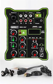 Midex MDX-100 Studio Mixer with Sound Card for Studio Recording +48V Studio Mixer with Phantom Power