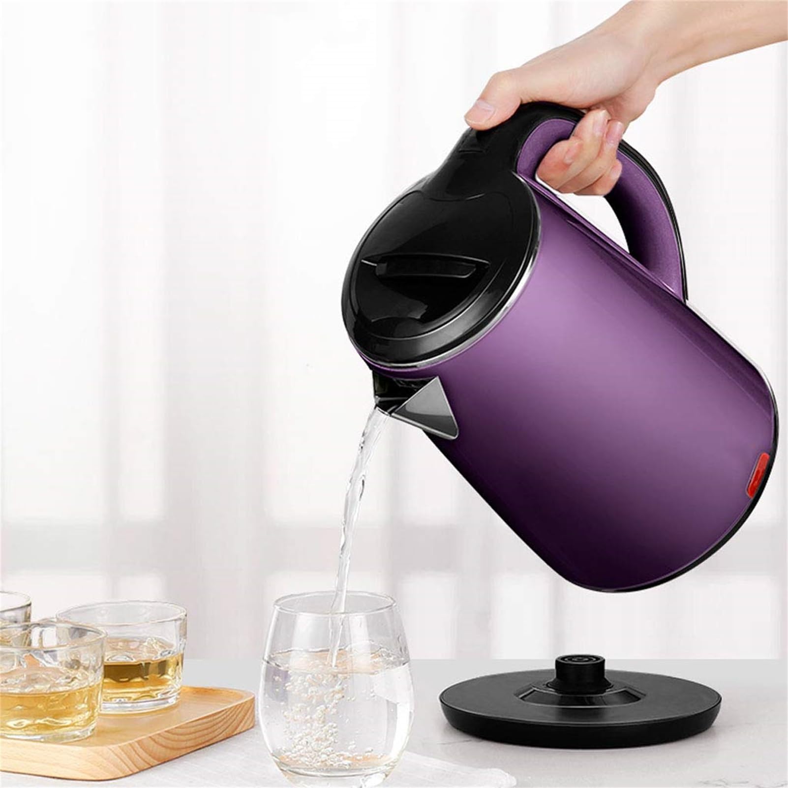 Hervidor eléctrico de gran capacidad, apagado automático, para uso doméstico, 24 horas de aislamiento, 1500 W, acero inoxidable integrado, 1,8 L, color morado