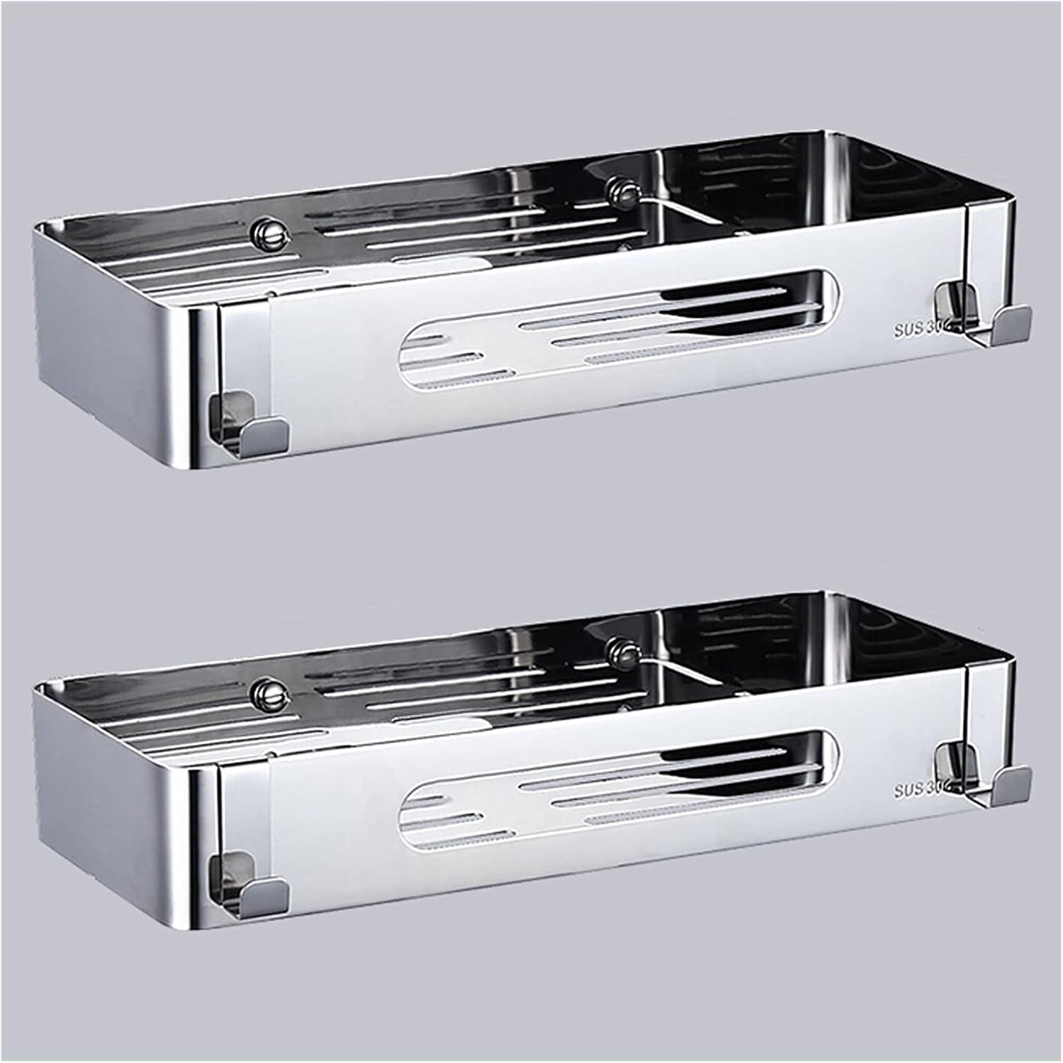 Bathrooms Shelves Wall Storage Shelves Organizer Set of 2 Bathroom Accessories Bathroom Organizer Hanging with 4 Hooks Polished 304 Stainless Steel Bathroom Shelf Organizer ( Size : Double-layer tripo