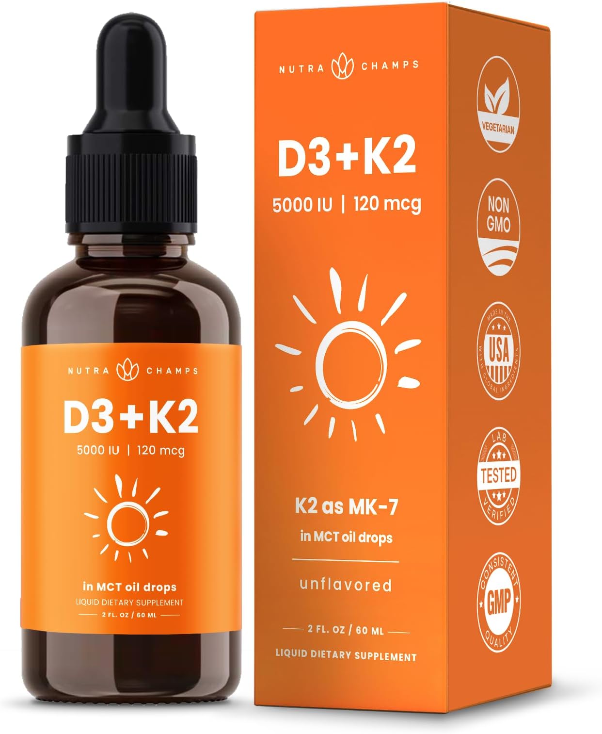 MAX Absorption, Vitamin D3 + K2 (MK7) Liquid Drops with