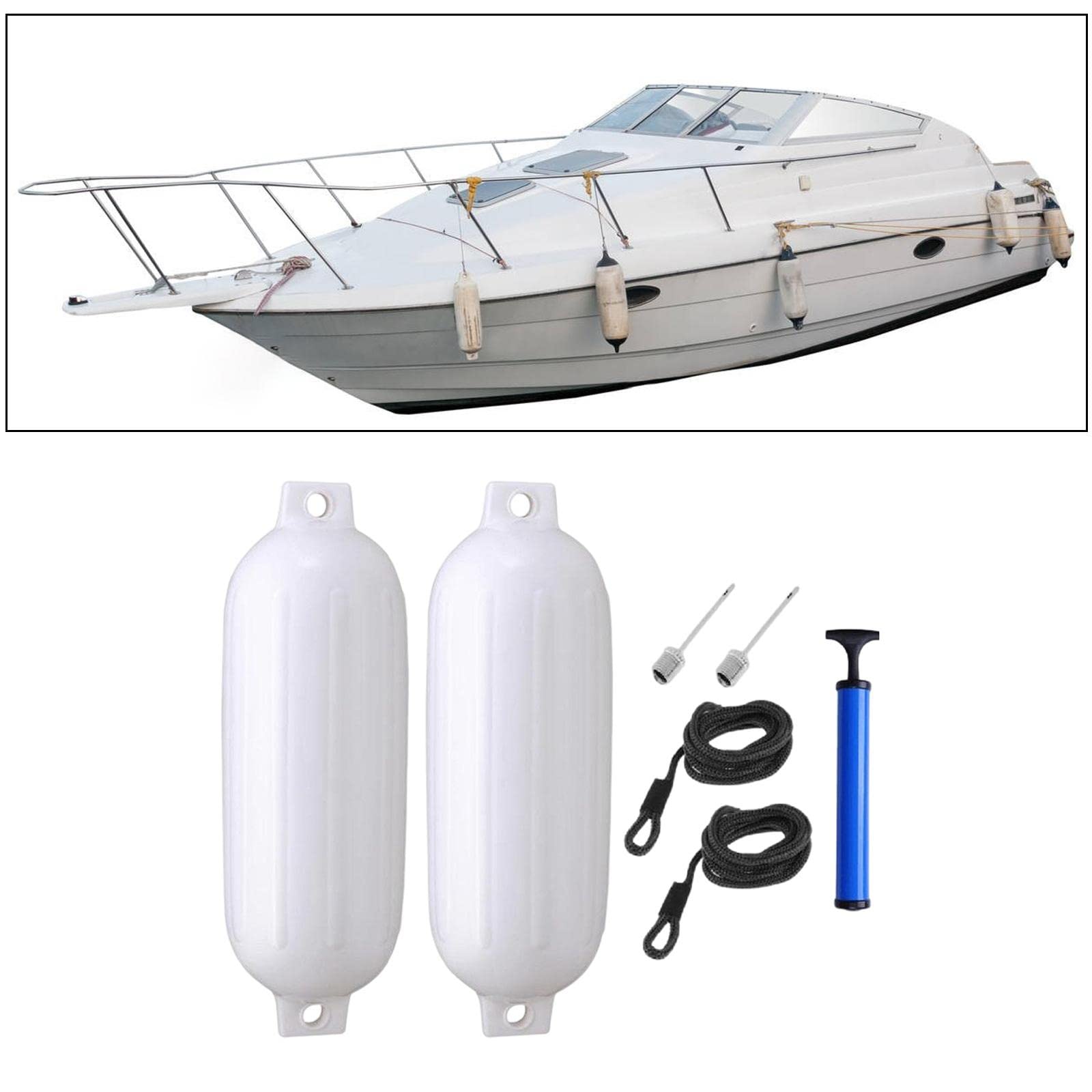 Amagogo 2X Guardabarros para Barcos Marinos, Parachoques para Barcos, Accesorios anticolisión para Barcos, 4,5 ''x 16'' con Cuerda y Bomba infladora para