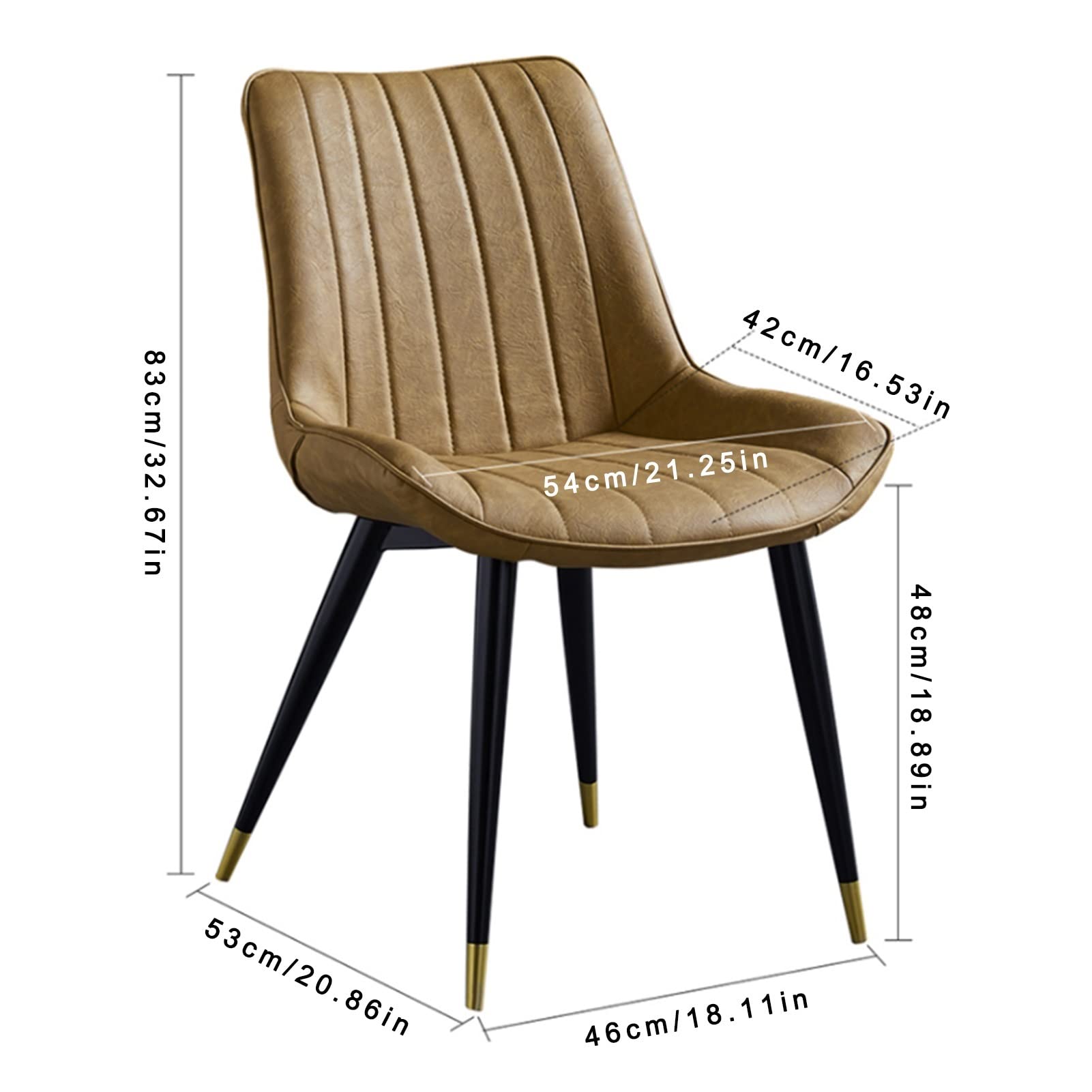 SJIALEN Modern Dining Chair, Upholstered Faux Leather Seat Retro Kitchen Accent Chair with Metal Legs Home Restaurants Lounge Chair Kitchen Chair (Color : Camel, Size : 46x53x83cm)