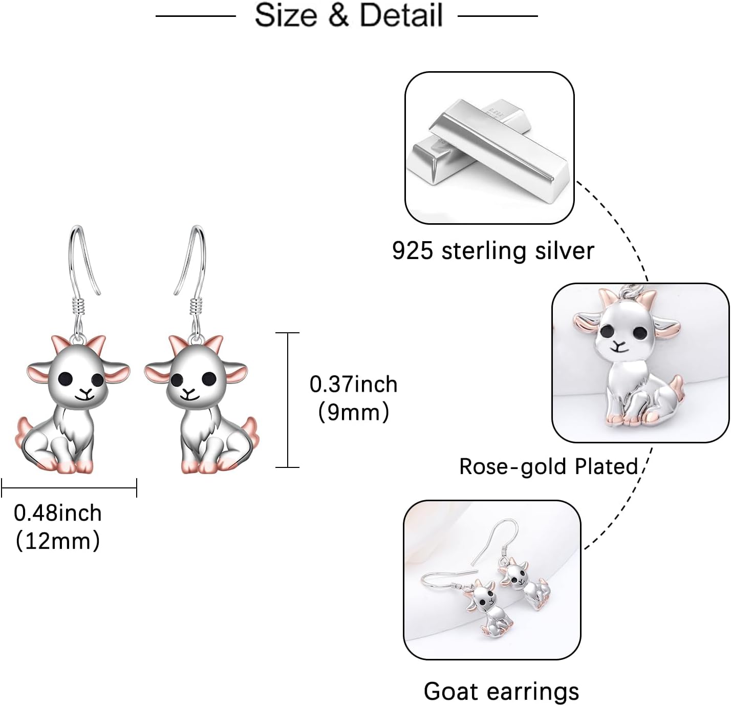 Cute Goat Earrings for Women - 925 Sterling Silver Animal Goat Dangle Drop Earrings Lamb Jewelry Gifts Hypoallergenic for Daughter Mother - Image 6