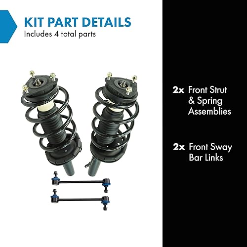 Miniatura 652 de TRQ Kit de suspensión delantera, conjunto de amortiguadores y resortes, barra estabilizadora, enlace estabilizador compatible con Chevrolet