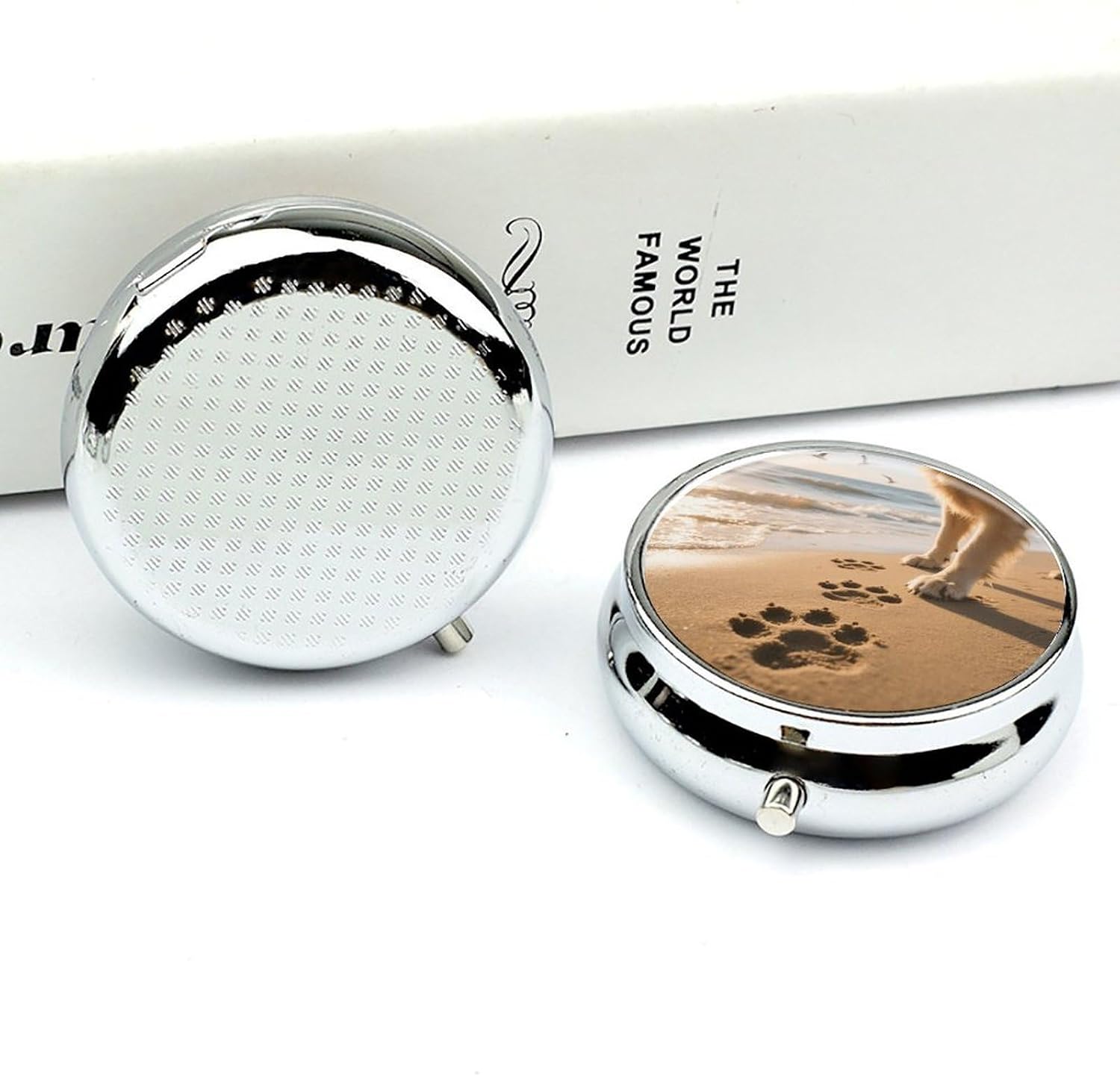 Round Daily Dog Paw Pill Case with 3 Compartment & Mirror image 5