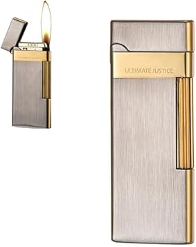 Butane Lighter, Ultra-Thin, Grinding Wheel Ignition, Refueling Cycle, Adjustable Flame, Gift for MenGold