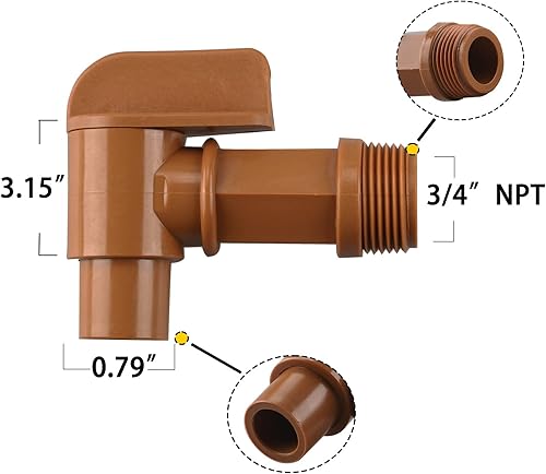 Miniatura 3 de 8 grifos de barril macho de 34 pulgadas para jarras de agua de 5 galones, grifo de tambor de plástico, grifo de agua de repuesto (marrón)