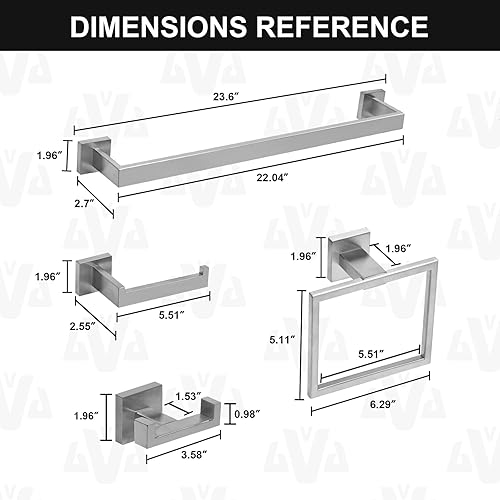 Miniatura 7 de Lava Odoro Juego de 5 accesorios de baño de níquel cepillado, juego de soportes de barra de toalla de baño de acero inoxidable montado en la pared,