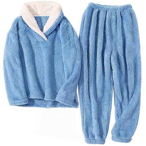 HEEKPEK Fuzzy Pajamas Set for Women Winter Warm Fluffy Loungewear Soft Fleece Pj Pants 2 Piece Plush Sleepwear Lounge Tops