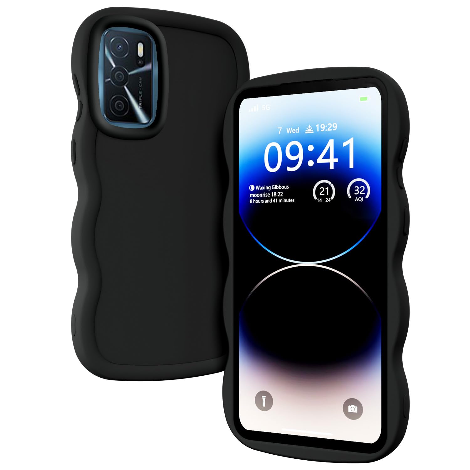 XINYEXIN Silicone Cover per Oppo A16 / Oppo A16s / Oppo A54s, Custodia Cellulare Onda Cornice Forma Riccia Carina, Antiurto Ondulata Bumper Case - Nero