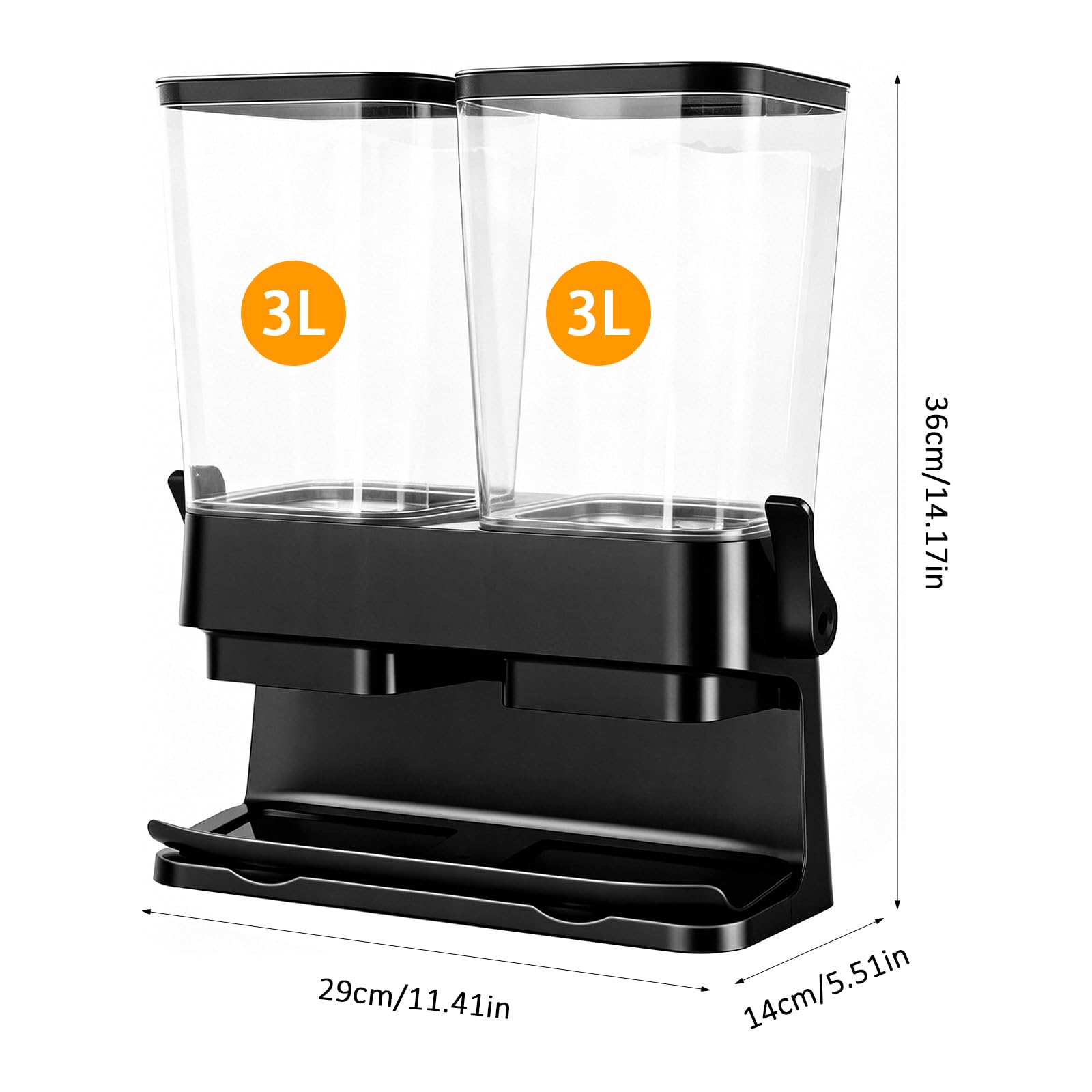 Dispenser per cereali, confezione da 2 pezzi, 3 l, ermetico, doppio dispenser per fiocchi di cereali, contenitore organizer per fiocchi di colazione, dispenser per riso, noci, chicchi di caffè, cibo