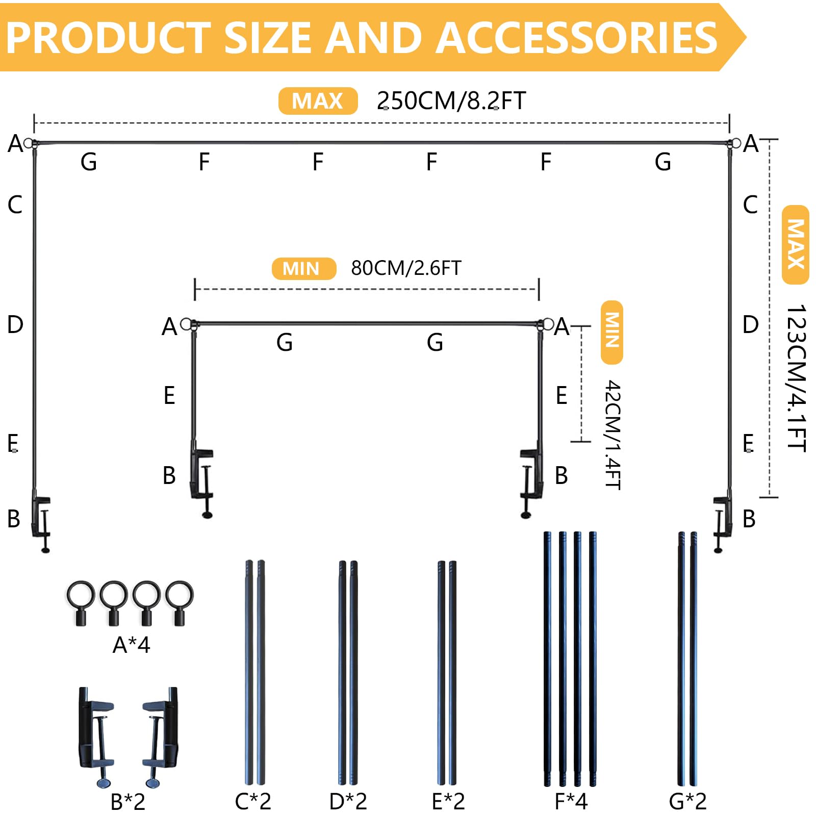 Arche de table réglable, support d'arche de table en métal avec pinces de 80 à 250 cm de long, noir pour mariage, fête, décoration d'anniversaire, décoration de Noël