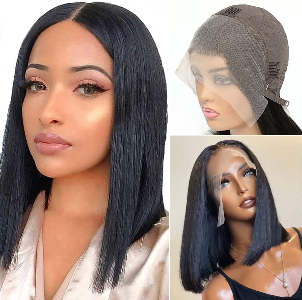 e estelle Lace Front Bob Wigs Human Hair Brazilian Human Hair Short Bob Wigs for Woman Lace Closure Straight Hair Wigs (8in, black 13x4x1)