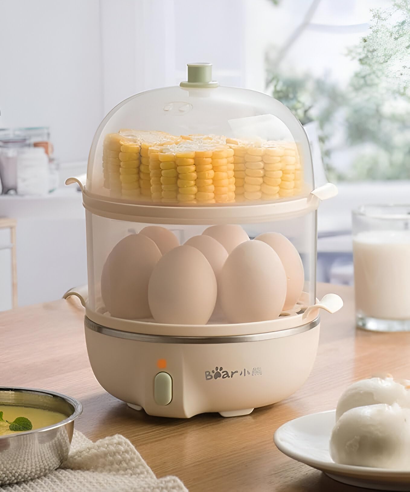 Bear Double Layer Electric Egg Steamer Boiler - 14 Egg Capacity Multifunction Breakfast Baby Food Steamer, Eggs And Vegetables Steamer -1 year warranty