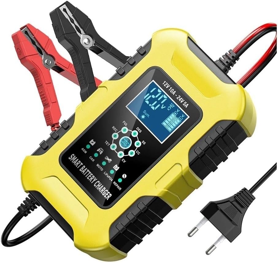 Fully Automatic 12V 10A 24V 5A Smart Battery Charger for Cars, Trucks & Motorcycles(Army Green)