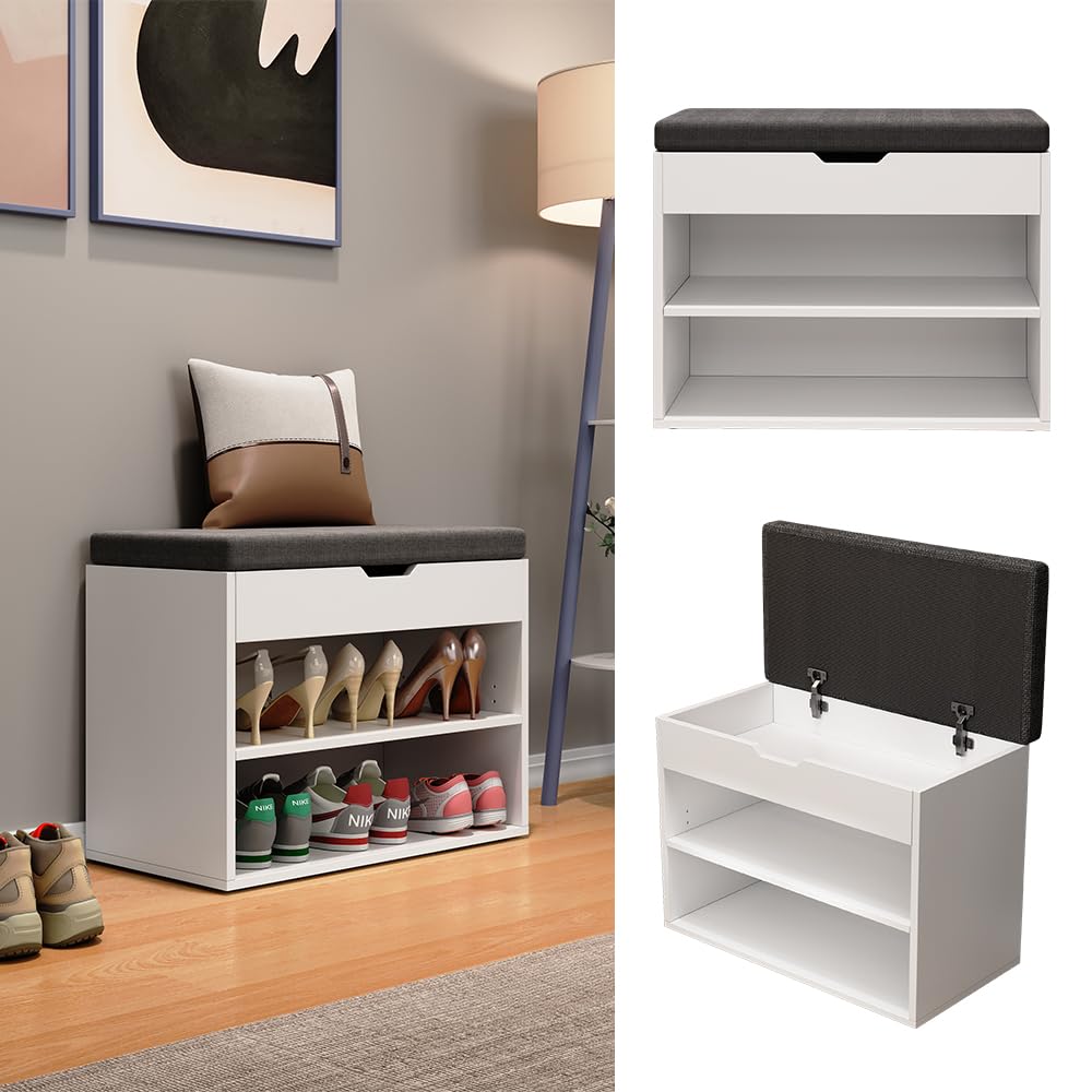 Vicco Panca scarpiera da ingresso Titus, Bianco, 60 x 45 cm con ripiano, adatto per la conservazione e combinabile come seduta