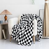 TPS Checkered Throw Blanket (Black & White) – Ultra Warm and Cozy for All Season, Plush Microfiber B