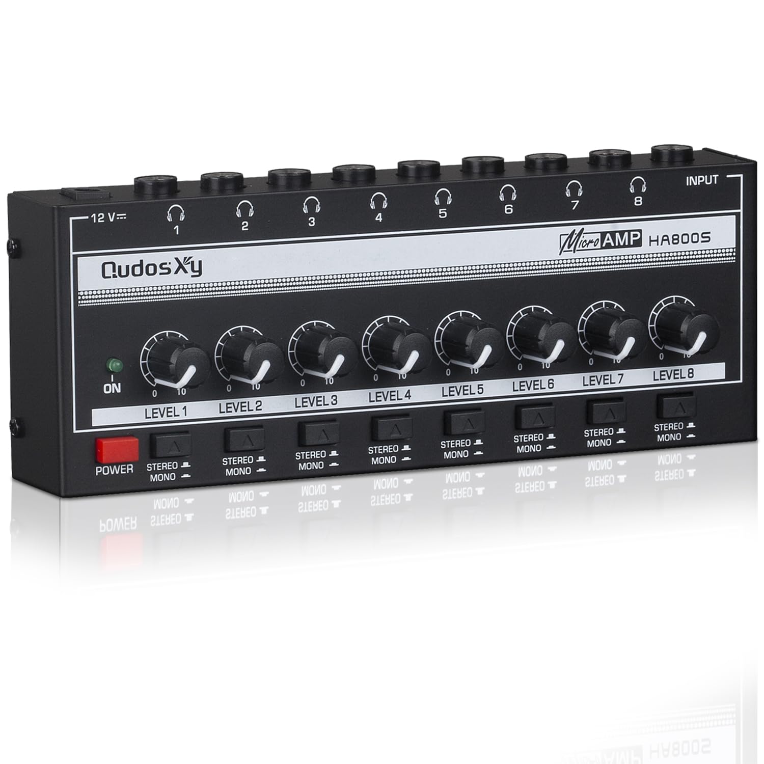 Headphone Amplifier,8-Channel Headphone Amp with 8 Stereo/Mono Switch,6.35mm Jacks,Portable Mini Headphone Splitter for Sound Mixer, Metal