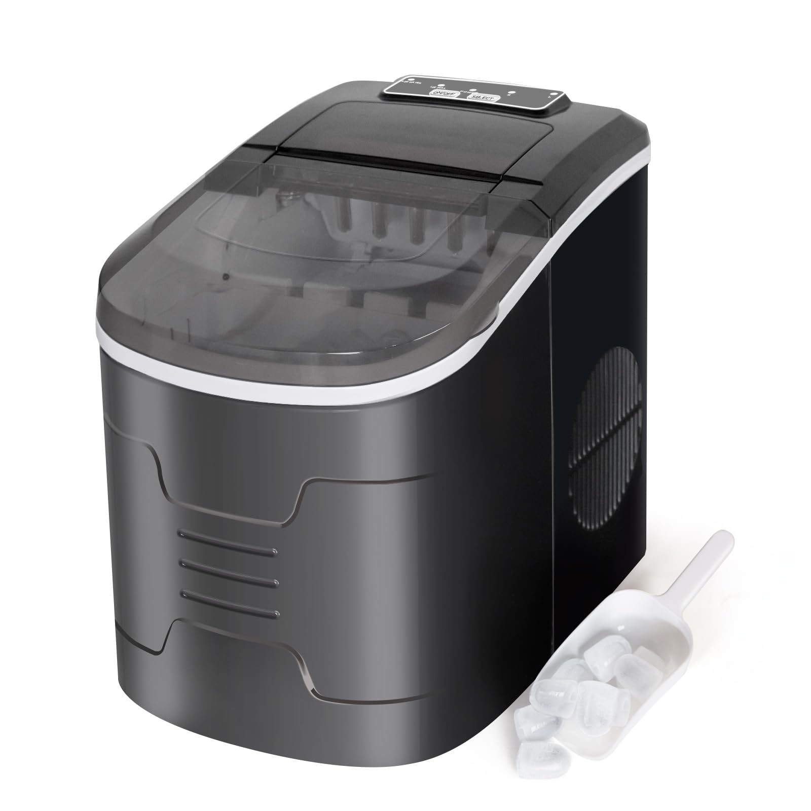 Todeco Macchina del Ghiaccio 2,2L, con 2 Formati di Ghiaccio, 12 KG 24 Ore, 9 Cubetti in 6-10 Min, Autopulente, Coperchio trasparente grande, per Casa, Cocktail