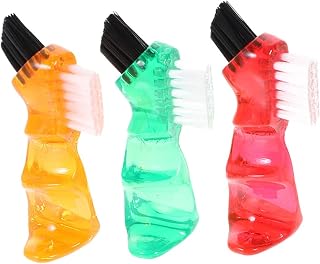 VERDANVERSE 3 piezas Cepillo para Dentaduras Pequeño Multifuncional Portátil para Cuidado Bucal con Doble Punta y Cerdas Duraderas Colores Rojo Naranja y Verde