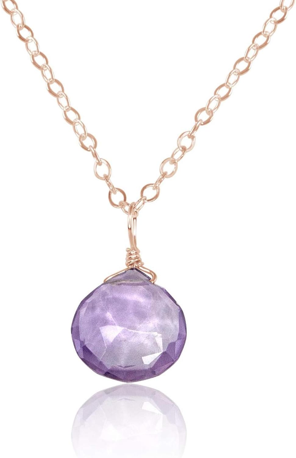 Pink Amethyst Teardrop Necklace in 14k Rose Gold Fill