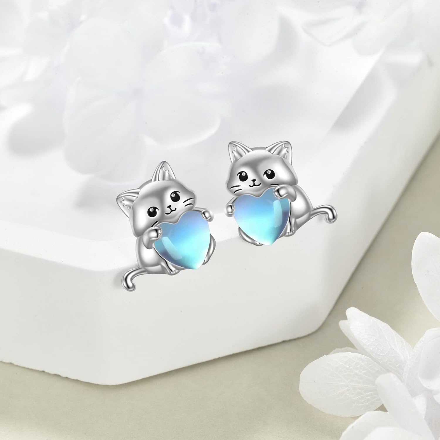 Cat Birthstone Earrings for Women Sterling Silver Cute Cat Stud Earrings Jewelry Gifts - Image 3
