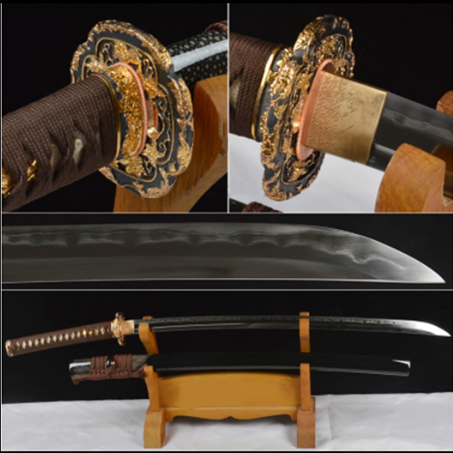 Amazon.com : PJXC Top Clay Tempered Japanese Katana Folded Steel(Three ...