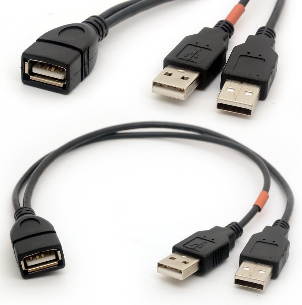 USB Cable Y Splitter USB 2.0 Power Enhancer Hub Adapter Data Charger Cable Extension Code Type a 30cm (1 Female to 2 Male)