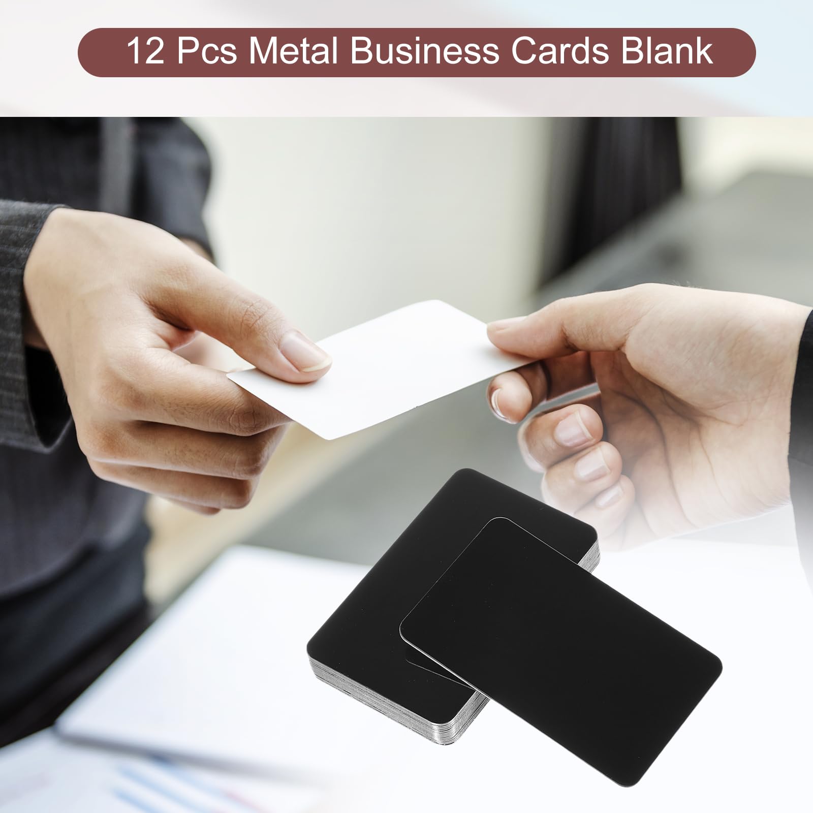 PATIKIL 0.8mm Cartes De Visite En Acier Inoxydable, 12 Pack Miroir, Gravure Laser, Noir