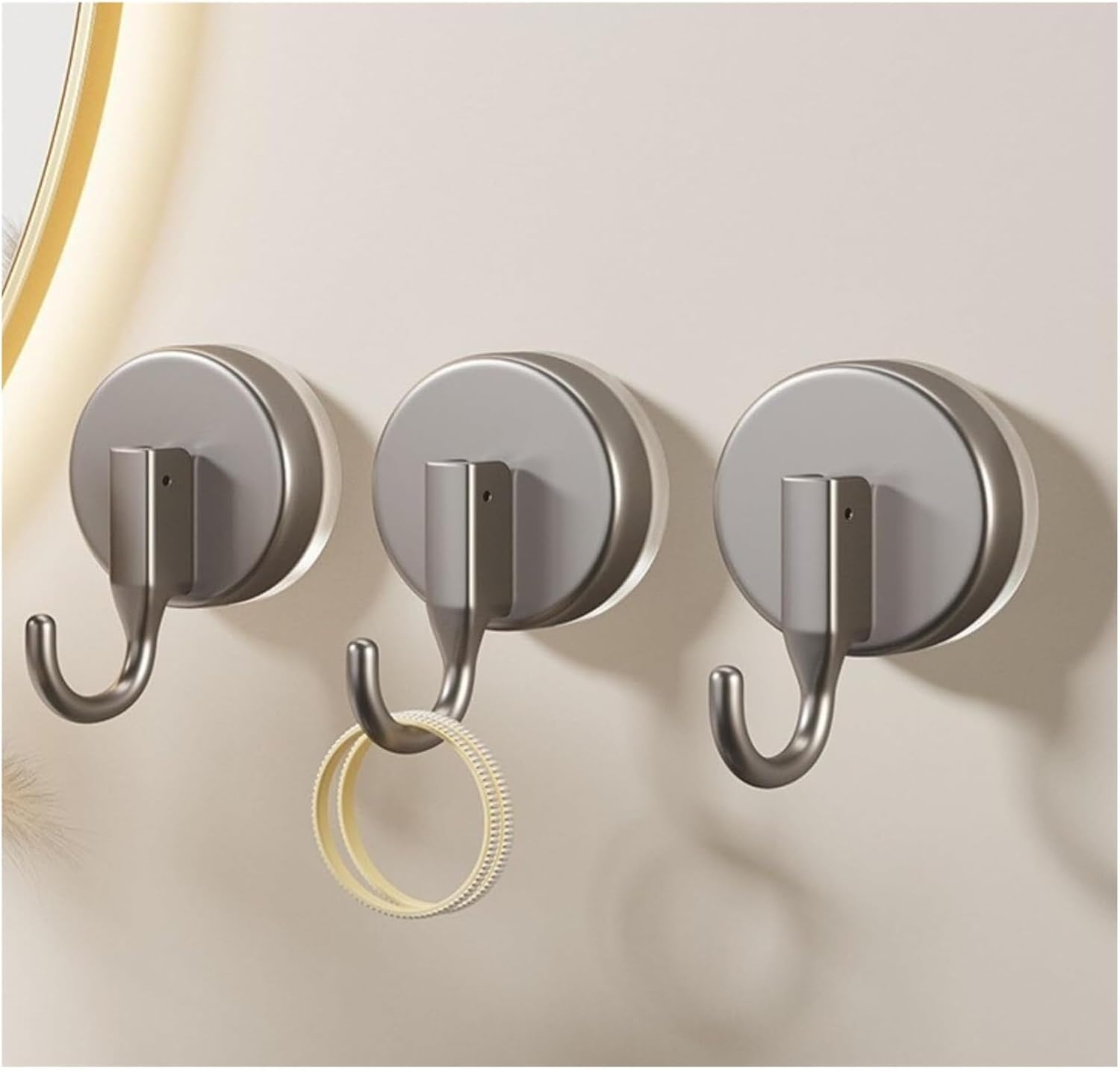 Suction Cup Hook No Drill Wreath Hanger for Front Door, Shower Towel Holder for Bathroom, Heavy Duty Gray Hook(Gray*4)