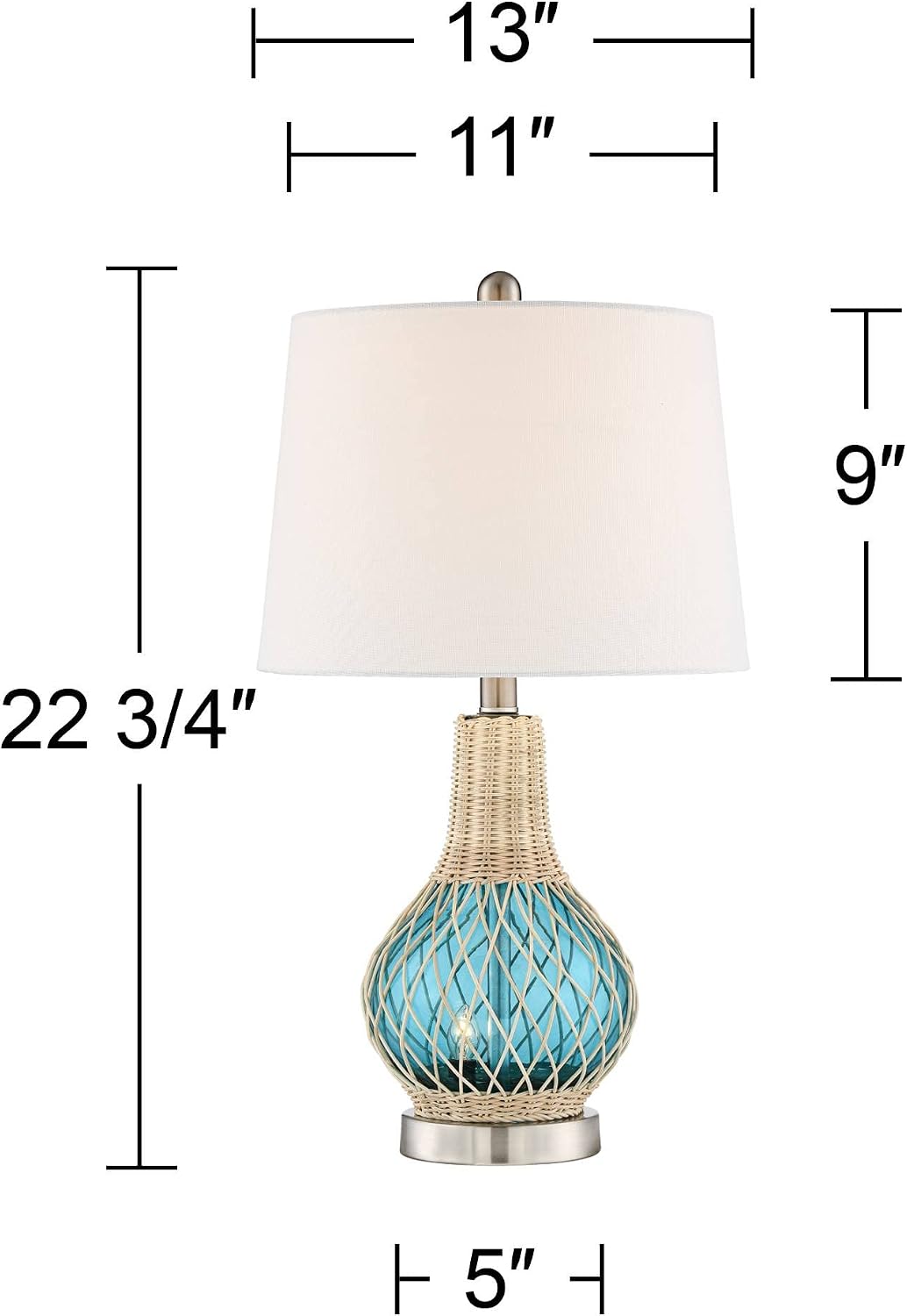 360 Lighting Alana Coastal Accent Table Lamp with Nightlight LED 22.75" High Rope Blue Glass Gourd White Fabric Drum Shade Decor for Living Room Bedroom Beach House Bedside Nightstand Home