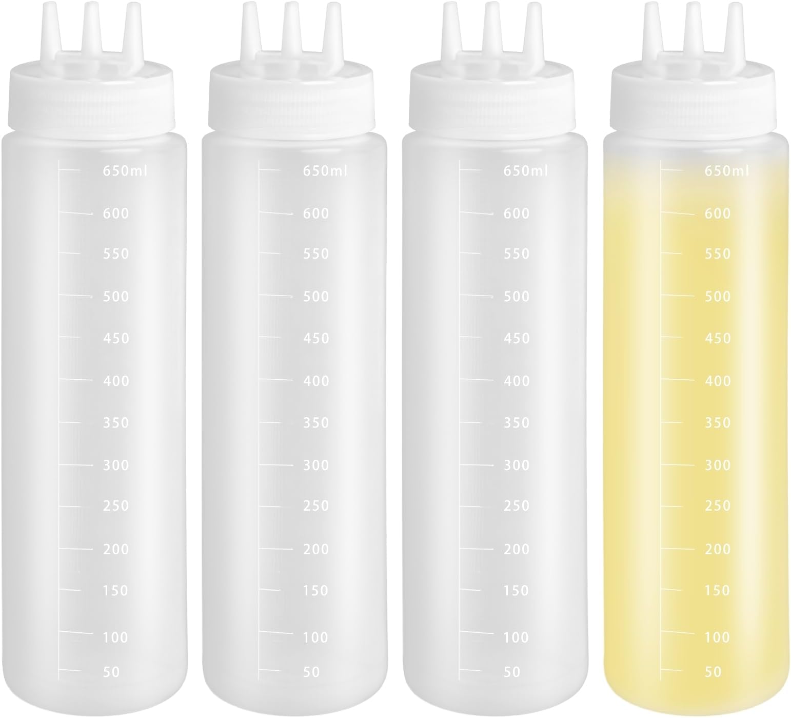 4-Pack Squeeze Bottles with 3 Holes and 24 Oz Capacity, Plastic Bottles for Sauces, Syrup, Ketchup, Honey, and Oil