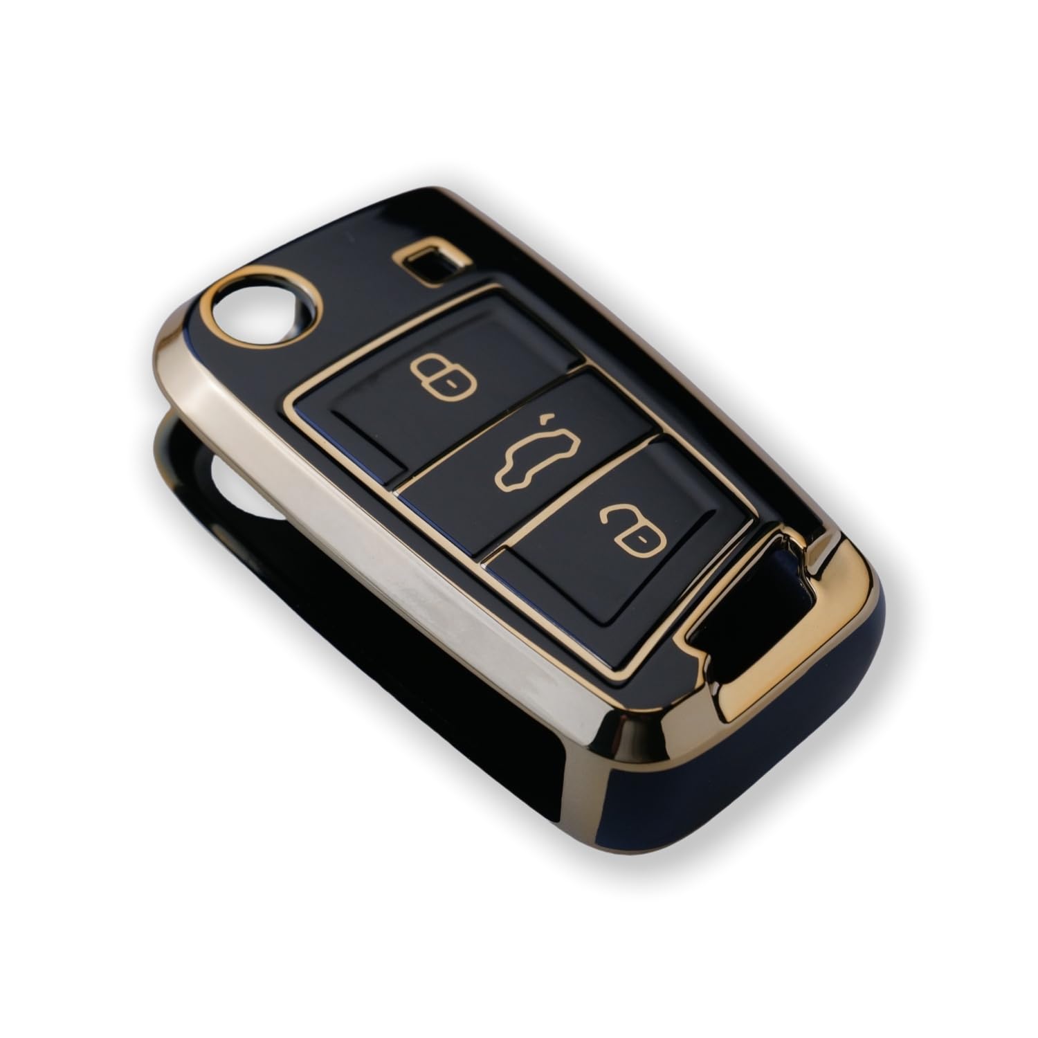RUXYAXFOL TPU custodia per chiavi auto, adatta per VW Touareg Touran Seat Leon Fabia Ibiza Skoda Fabia Octavia Superb Polo Golf 7 Mk7 custodia chiavi auto, 2 pezzi, oro nero