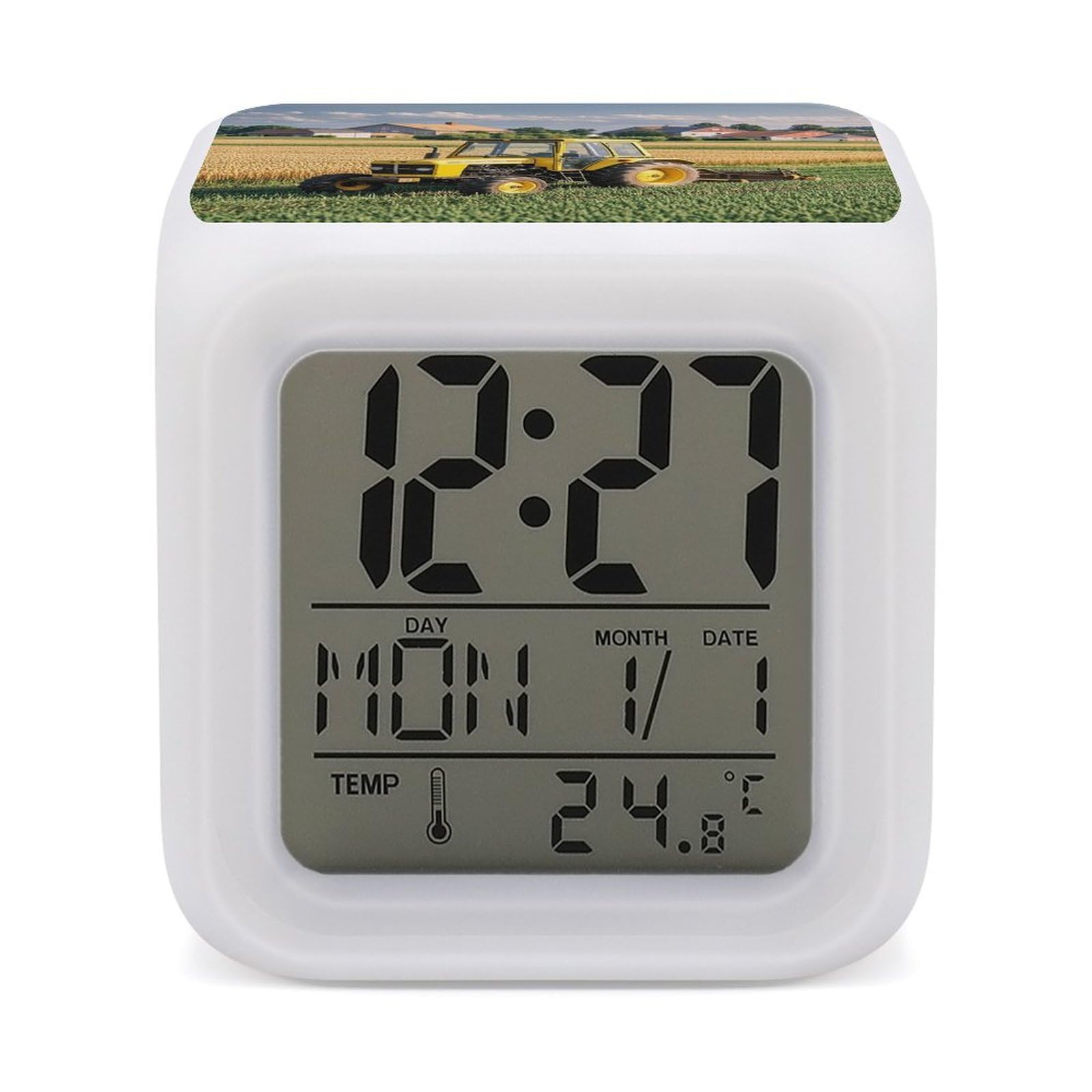 FekiLoot Tractor Farm Alarm Clock for Heavy Sleepers Wake Up Digital Clock with 7 Color Changing Night Light Super Loud Digital Alarm Clocks Small Machine Alarm Clocks