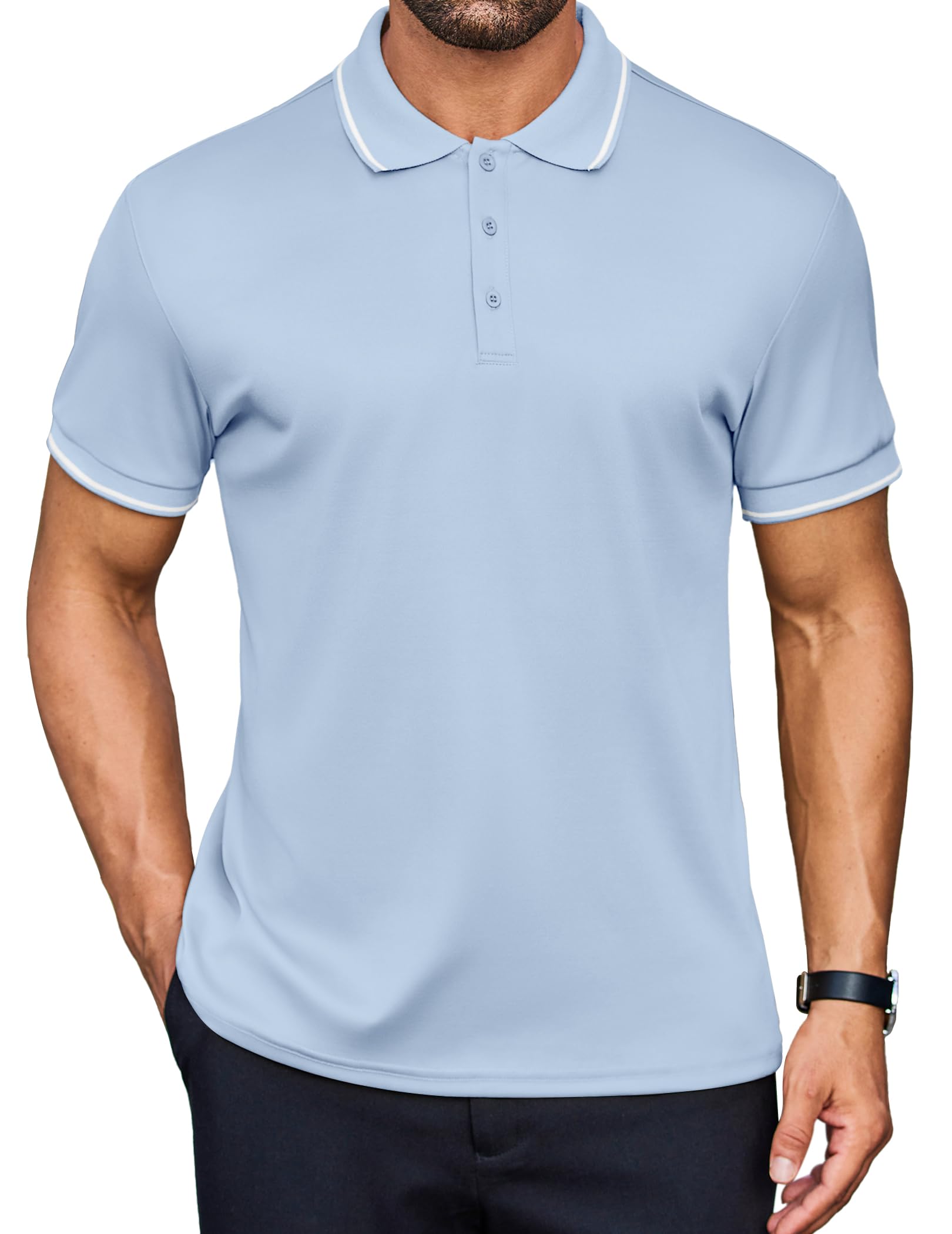 COOFANDY Men's Polo Shirt Short Sleeve Summer Polo Shirt Business Polo T-Shirt Golf Polo Shirt Men Plain Button Placket Sports Style Polo
