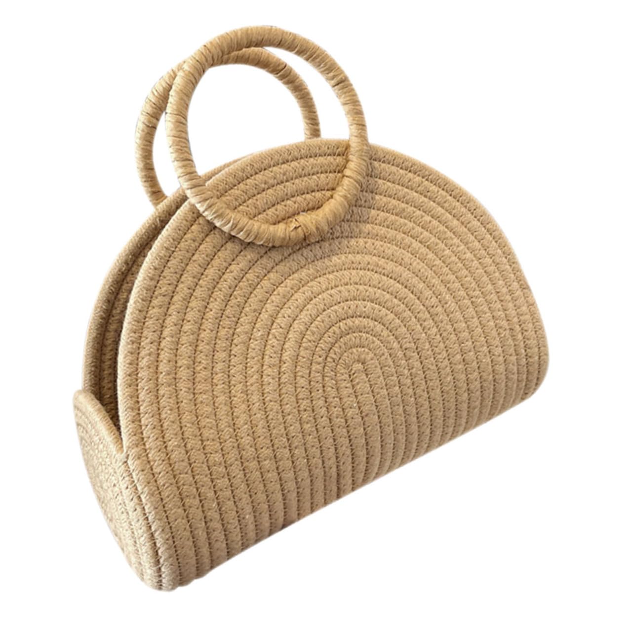 VILLCASE Borsa Intrecciata in Corda di Cotone per Donna, Grande Capacità, Stile Rustico, per Spiaggia e Picnic, Design Delicato e Resistente