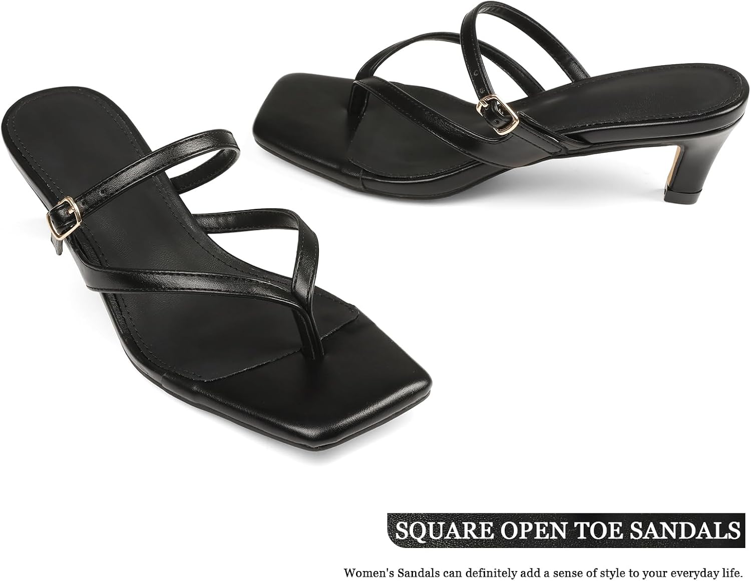 Kitten Heel Sandals for Women Square Open Toe Strappy Sandals Flip Flops Low Heels Fashion Comfort Party Dress Shoes