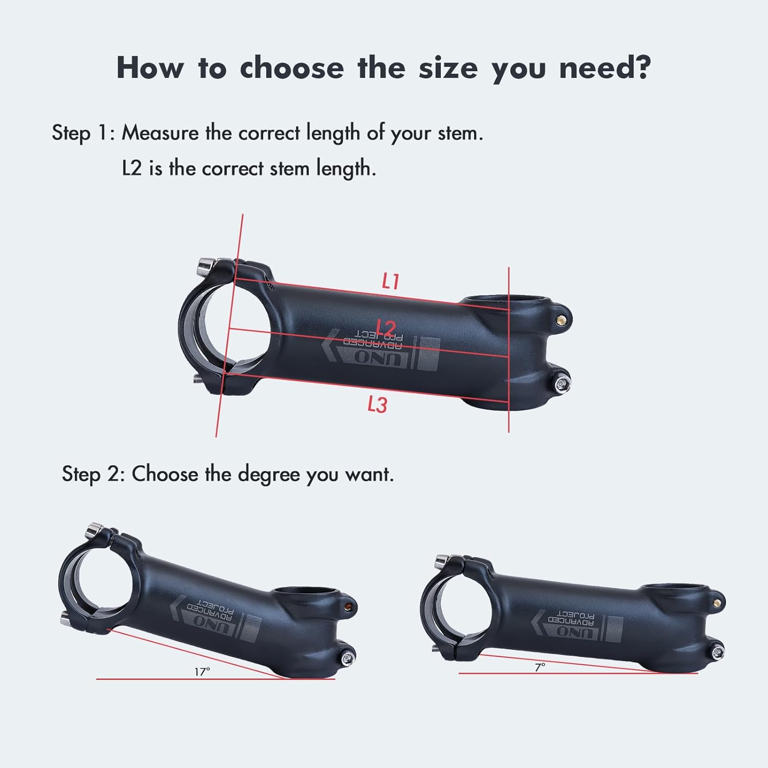DJC UNO Bike Stem Ultralight -7 17 Degree for 31.8mm Handlebar 28.6mm MTB Mountain Road Bike Stem 60 70 80mm 90 100 110 120 130mm Kalloy