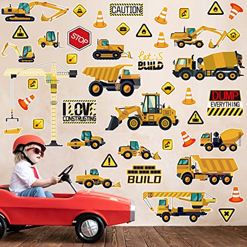 Glow In The Dark City Construction Cartoon Baby Boy Wall Decals Truck Car Excavator Decorative Wall Stickers Glowing Construction Wall Stickers For Kids Boys Nursery #TOP4